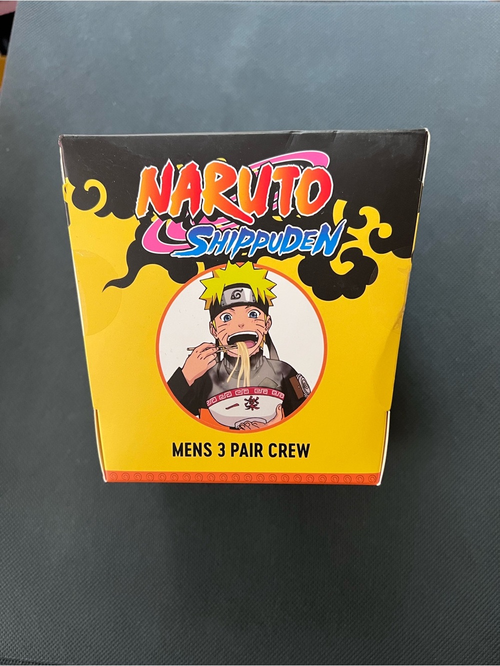 Bioworld Naruto Shippuden Mens 3 Pair Crew Socks - Yellow, Black, Pink, Blue